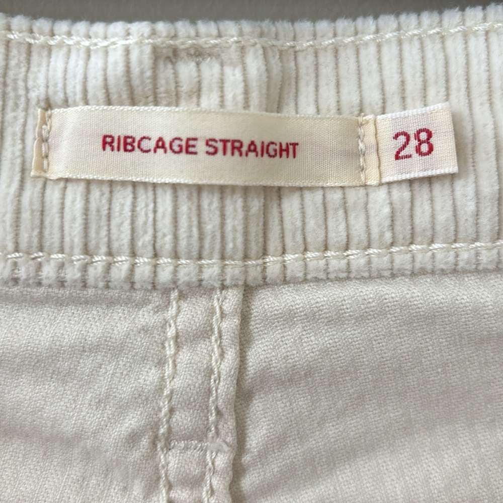 Levi’s Ribcage Straight Ankle High Rise Corduroy Pant Cream Size 28 - Picture 6 of 12